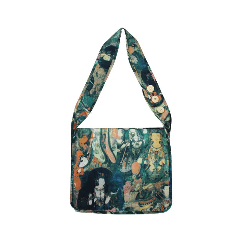

Ougger Large Crossbody Bags for Women Shoulder Bags Summer Green Polyester Fashion Literary Characters Bags with Buddha Print
