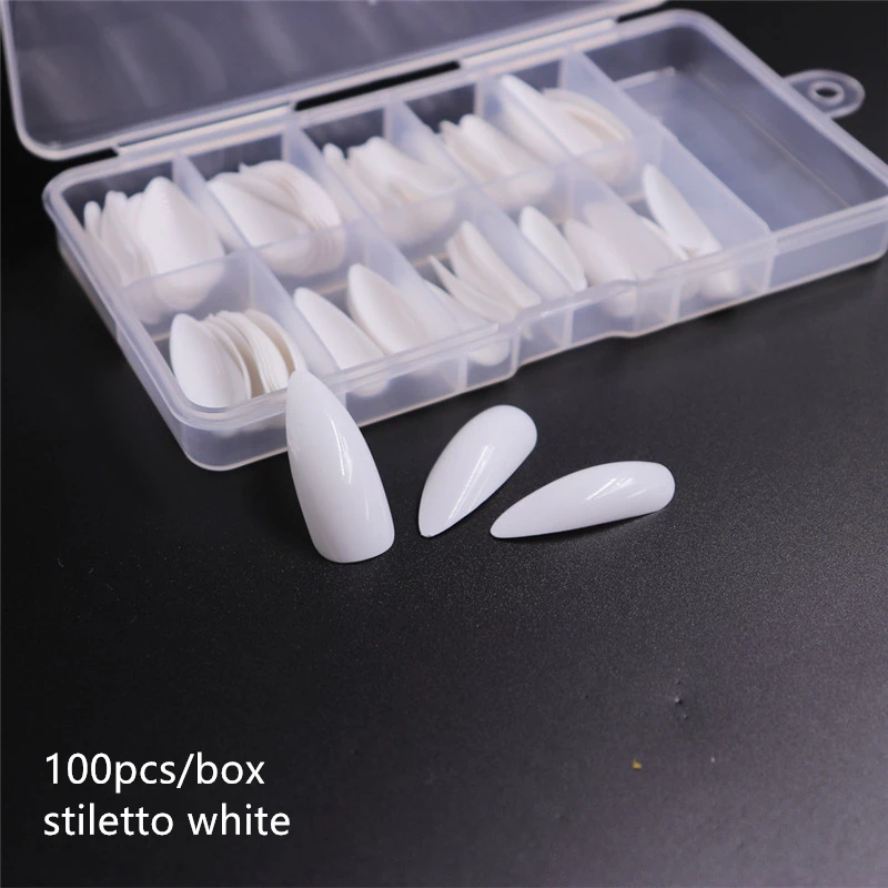Stiletto white 100 шт./кор. профессиональный накладные ногти длинные балерина французские акриловые Полное покрытие для Неил арта украшения для кончиков ногтей гроб Набор накладных ногтей маникюр натуральный - Цвет: Stiletto white