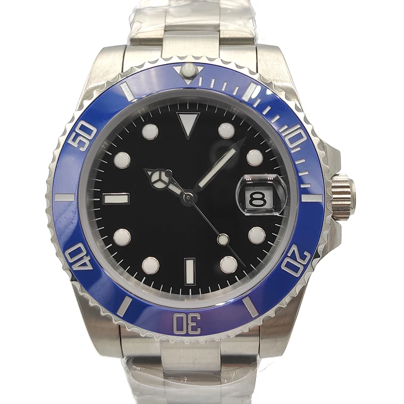 

40mm Men's Black Dial Sub Diver Watch Automatic MIYOTA Mov't Sapphire Crystal Homage Solid Stainless Steel Blue Ceramic Bezel