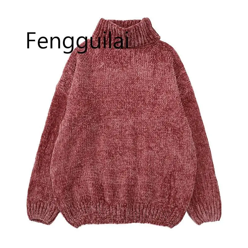 FENGGUILAI Autumn Winter Women Red Sweaters Female Pullovers Long Sleeve Casual Turtleneck Sweater Loose Solid Knitted Jumpers FENGGUILAI Autumn Winter Women Red Sweaters Female Pullovers Long Sleeve Casual Turtleneck Sweater Loose Solid Knitted Jumpers