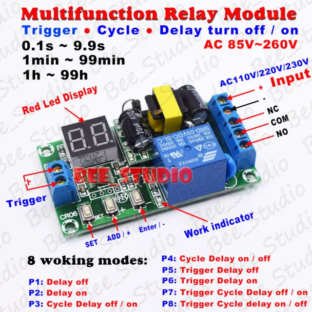 Display a LED AC220V 230V Trigger ritardo timer interruttore per accendere OFF TIME Modulo Relay 