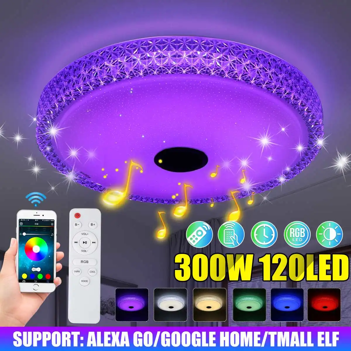 300W WiFi Modern RGB LED Ceiling Light Home Lighting APP bluetooth Music Light Bedroom Lamp Smart