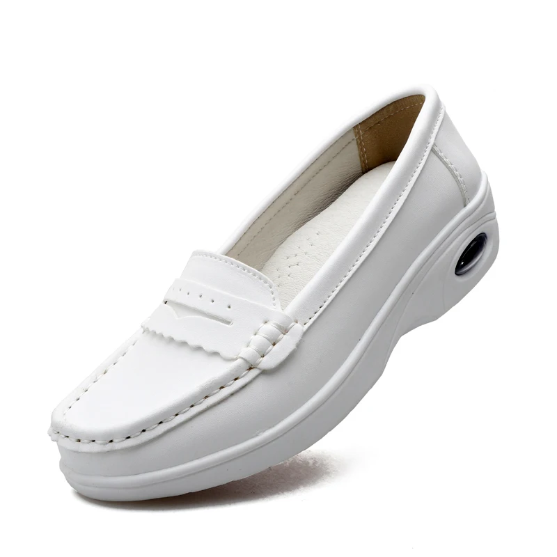 Plardin Women Loafers Shoes Genuine Leather Slip On Walking Shoes White Sneakers Casual Shoes Ballet Flats Hospital Nurse Shoes