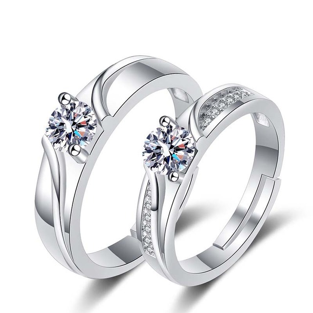 Pcs Lover Couple Zircon Adjustable Rings Love Rhinestone Opening Ring For Men Women Wedding Engagement Romantic Jewelry Gifts