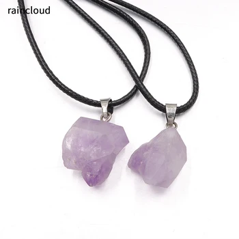 

Natural stone amethyst ore pendant crystal irregular charms Lavender Semi-precious jewelry quartz necklace