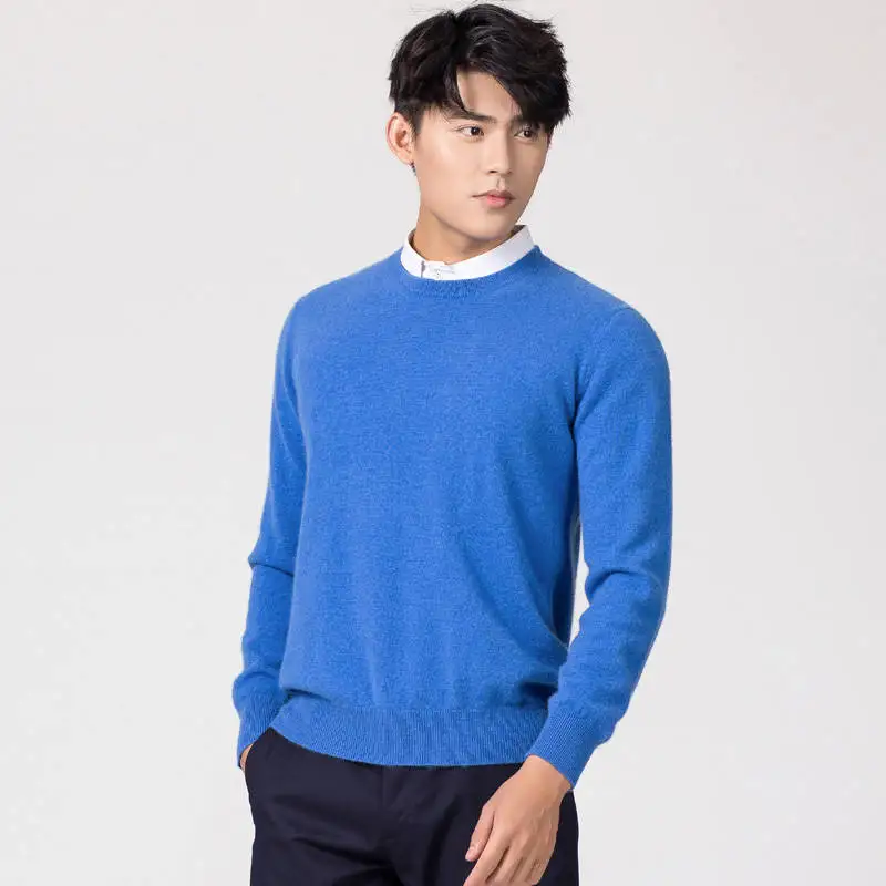 Мужские пуловеры, новинка зимы, модный свитер Vneck, кашемировые и шерстяные вязаные Джемперы, Мужская шерстяная одежда, Лидер продаж, стандартные мужские топы - Цвет: Oneck blue
