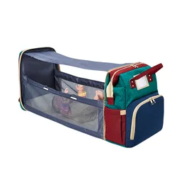 Sac à dos à couches imperméable, sac de maternité Portable de voyage, lit de bébé pliable, couffin USB, moustiquaire, pare soleil 