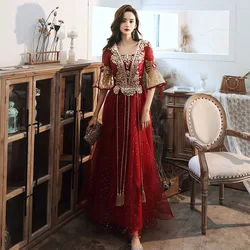 2022 Sexy Sequins Embroidered Flared sleeve Prom Dress Evening Gown Qipao Cheongsam Luxurious Chinese Wedding Evening Dress