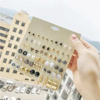

30Pairs Stud Earrings Set Gold Color Heart Flowers Women's Earrings Sets DIY 2020 Brincos Statement Jewelry