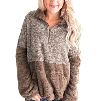 

Women Winter Autumn Casual Warm Jacket Color Matching High Collar Long Sleeve Zipper Loose Coat