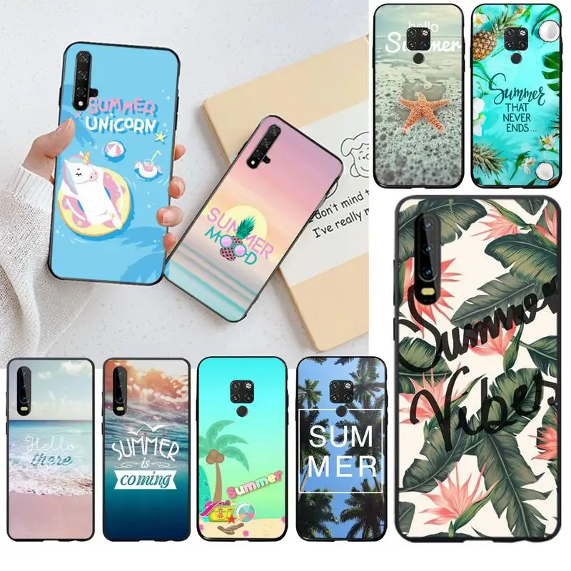 Мягкий чехол из ТПУ с надписью Hello Cool Summer Beach Sea Black для Huawei P40 P30 P20 lite Pro Mate 20 P Smart 2019