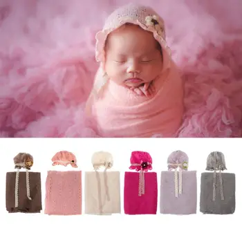 

Newborn Photography Props Baby Crochet Costume Photo Hat Stretch Blanket Set F3ME