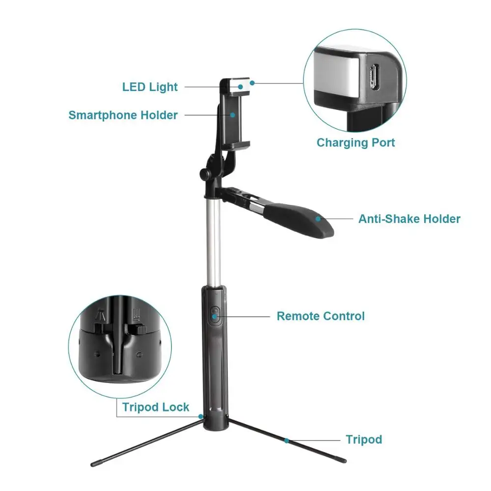 Bluetooth пульт дистанционного управления Gimbal стабилизация селфи палка со светодиодный светильник Запись видео штатив для iPhone& Andriod прямая трансляция