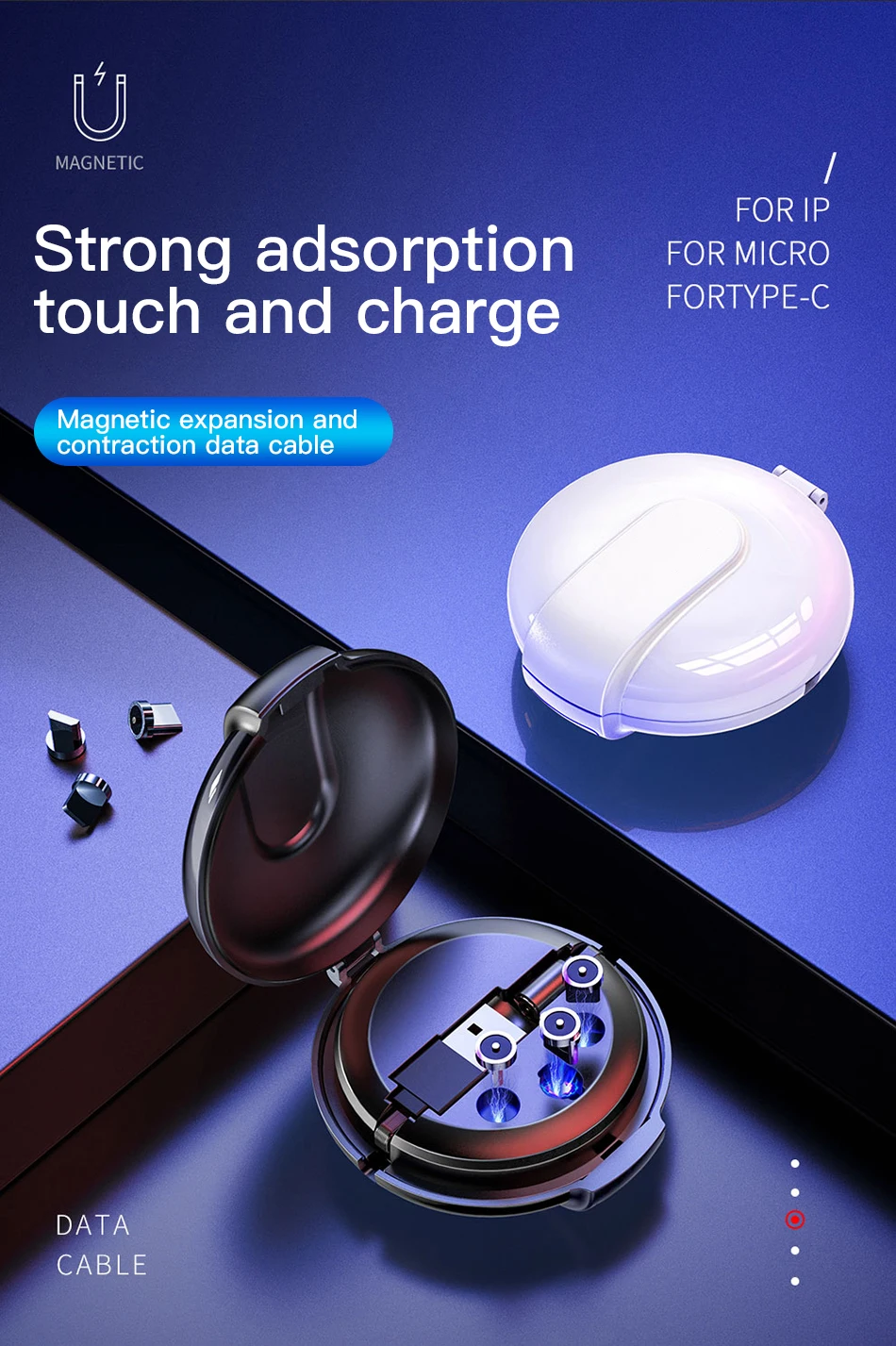 !ACCEZZ 3 in 1 Magnetic Cable With Organize Box Fast Charging For iPhone XS XR 11 Pro Max Micro USB Type C Magnet Charger Cables (2)