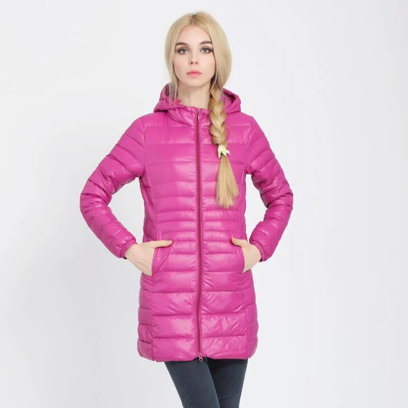 Пуховик для женщин, бренд, зимние теплые куртки, Женская длинная Легкая белая куртка на утином пуху, 5XL 6XL 7XL, сверхлегкие пальто с капюшоном