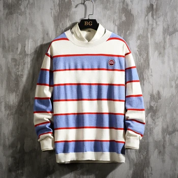 

Casual O-NECK Striped Sweater Men'S Oversize Pull Plus Size M-5XL 2019 Long Sleeves Pullover For Spring Winter