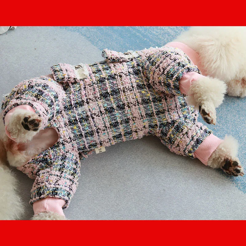 Pet Dog Winter Clothes Warm Thicken Lamb Wool Jacket For Small Dogs Protect Belly Jumpsuit Zipper Adorn Pocket Coat Chihuahua