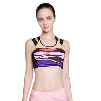 

Sexy Colorful Printed Sport Bra Women Cross Bra Straps Push Up Fitness Wire Free Quick Dry Breathable Running Gym Tank Top Bra