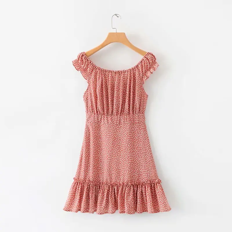 

Europe And America Fashion WOMEN'S Dress 2019 Summer New Style Retro Square Collar Frilled Printed High-waisted Dress A- line Sh
