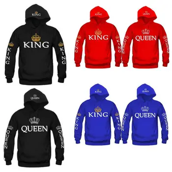 

King Queen Matching Couple Hoodies Love Matching His And Her Fleece Shirts Tops