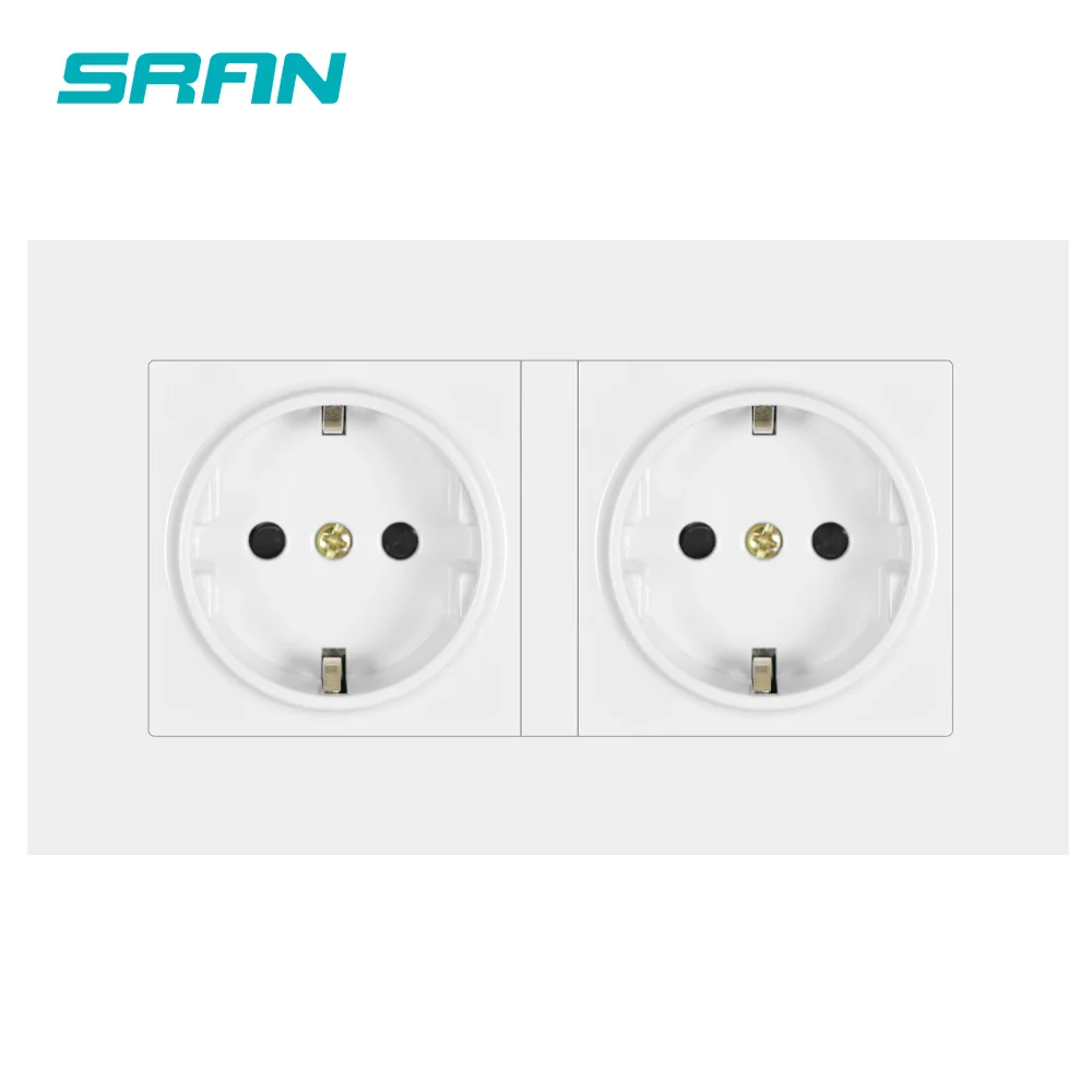 SRAN EU Wall Power Socket White PC แผงกรอบคู่ซ็อกเก็ต146มม.* 86มม.บ้านตกแต่งสำหรับสี่เหลี่ยมผืนผ้ากล่องติดตั้ง 1