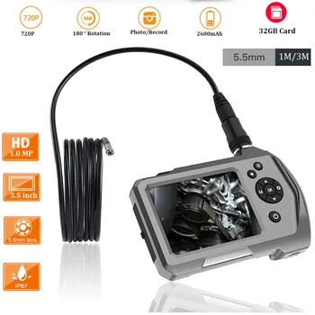 

NTS150 720 HD Endoscope Inspection Camera 3.5" LCD Monitor 5.5mm Diameter 1M 3M Tube 32GB DVR Borescope Zoom Rotate 6 LEDS 1.0MP