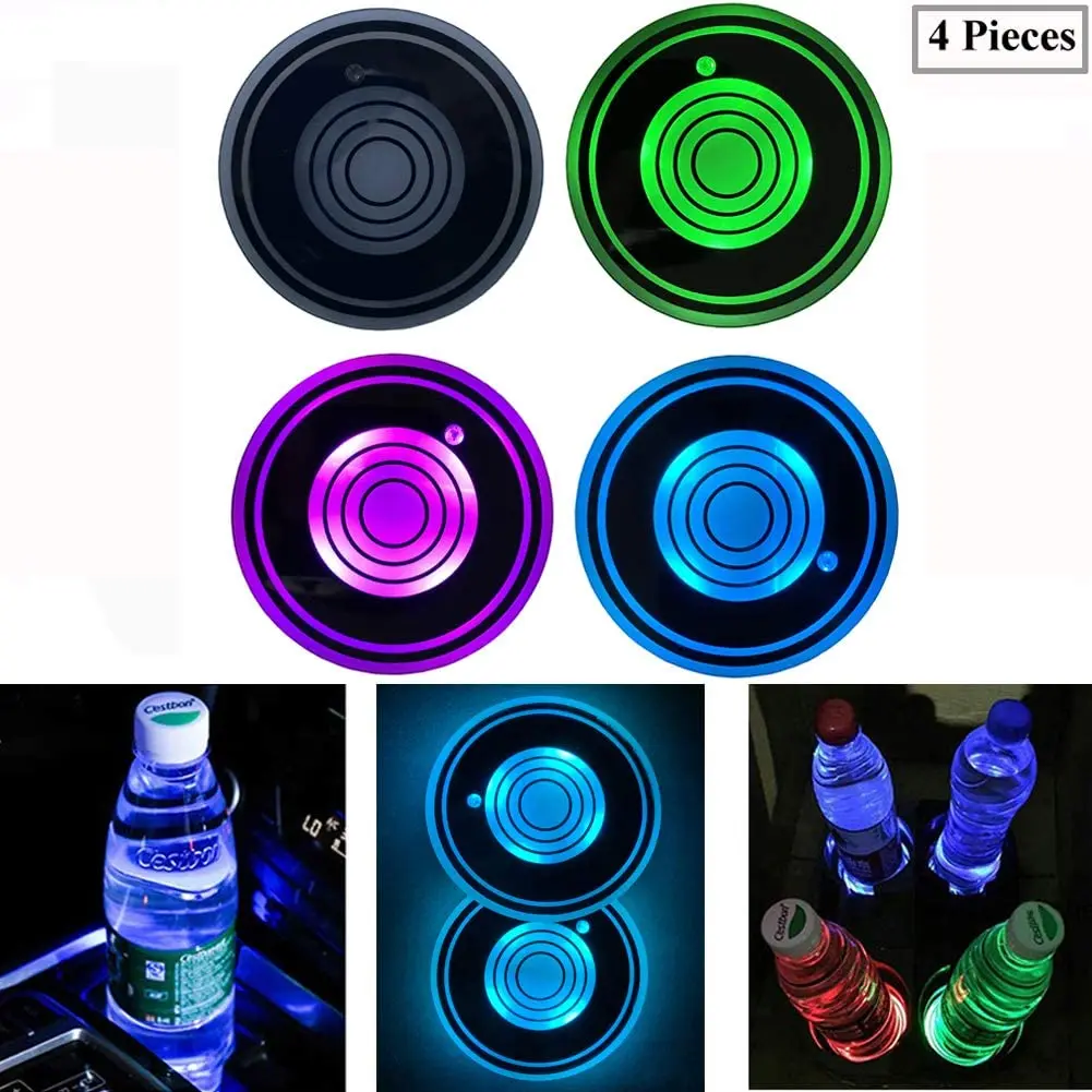 4 шт. светодиодный подстаканник для автомобиля 7 цветов сменный usb-коврик зарядки