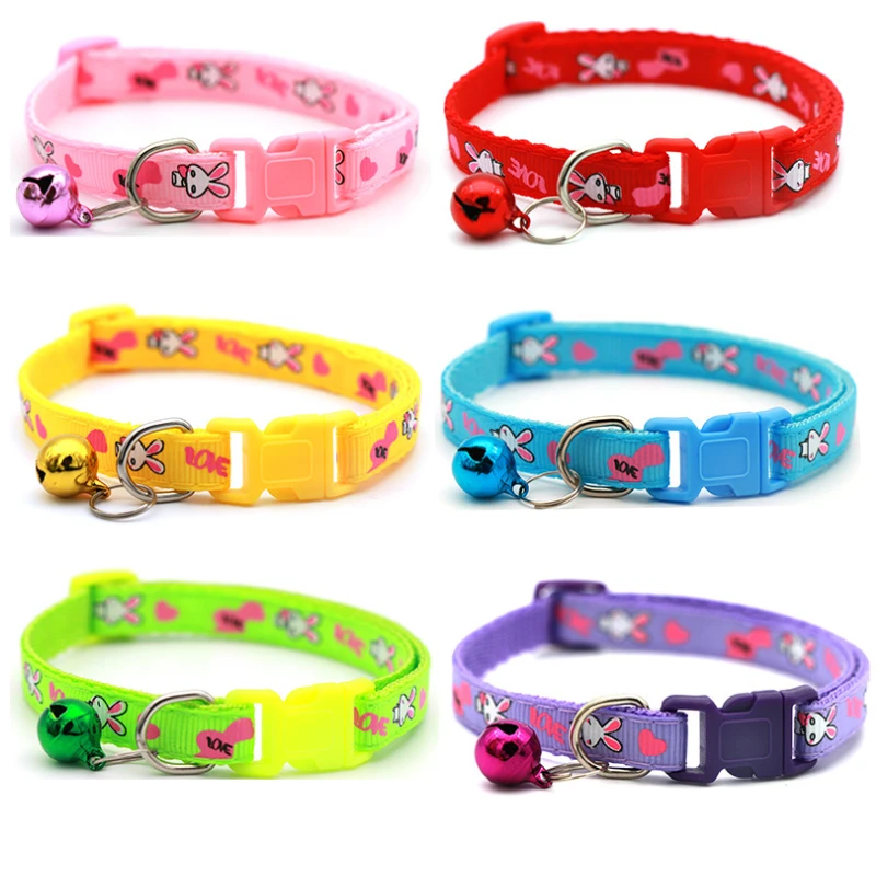Cute Bell Pet Collar Puppy Cartoon Pattern Adjustable Collar Cat and Dog Necklace Accessories Pet Loss Prevention Products