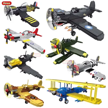 

Oenux New World War 2 Classic Aircraft BF-109/PT-17/ P-51/Spitfire Fighter Vehicle Military Small Building Block Brick MOC Toy
