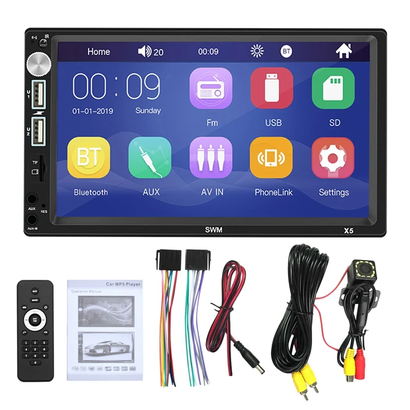 

New 7 inch Double 2 DIN Head Unit Car Stereo MP5 Player Press Screen BT Radio FM/USB/AUX