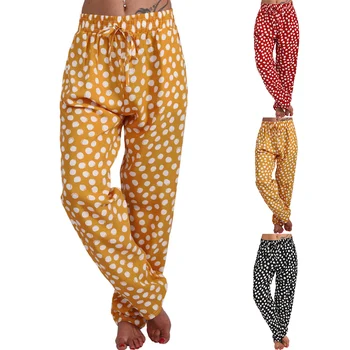 

Drawstring Women Trousers Long Pants Polka Dot Printed Ladies Legging Wide Leg Loose Female Pants Trousers D30