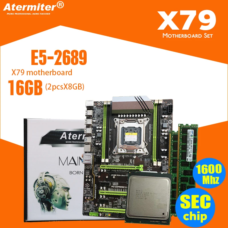 Atermiter X79 Turbo материнская плата LGA2011 ATX combos E5 2689 cpu 2pcs x 8GB = 16GB DDR3 ram 1600Mhz PC3 12800R PCI-E NVME M.2 SSD