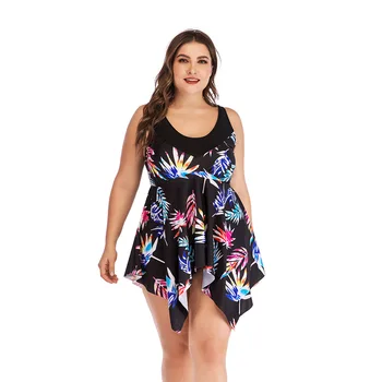 

Tankini Sets 2020 Summer Women Two Pieces Tummy Control Irregular Swimwear Retro Print Bathing Suits Push Up Swimsuits Plus Size