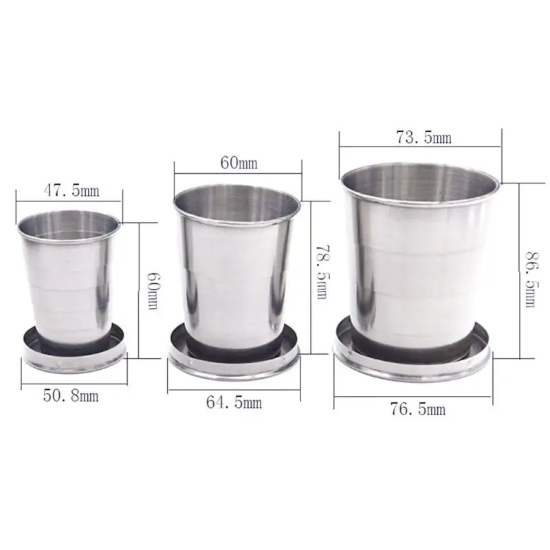 Portable Retractable Telescopic Collapsible Cups Stainless Steel Folding Cup With Keychain Outdoor Water Drink Cup With Lid 1Pcs folding cup