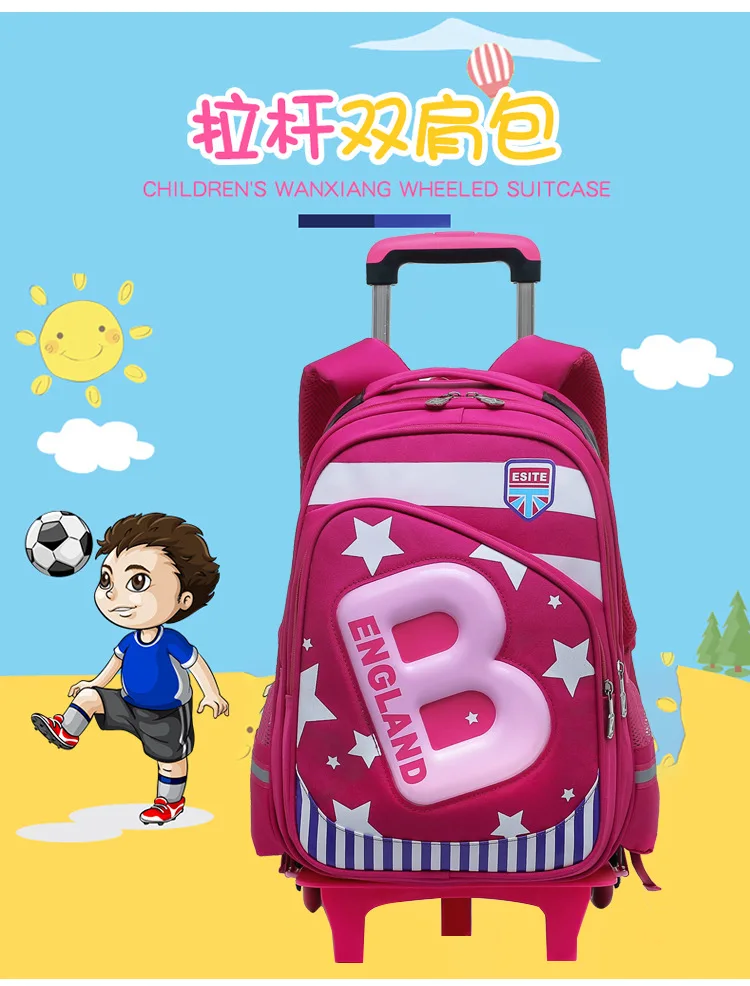 Trolley Bag Young STUDENT'S Boy 2-3-5-6 Grade Women's Spine-CHILDREN'S School Bags Burden Relieving 8-12 a Year of Age Waterproo