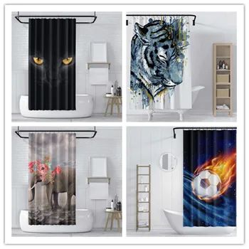 

Hot Sale 3D Unique Design Animal Lion And Fire Football Printing Waterproof Shower Curtain With 12 Hooks For Bathroom