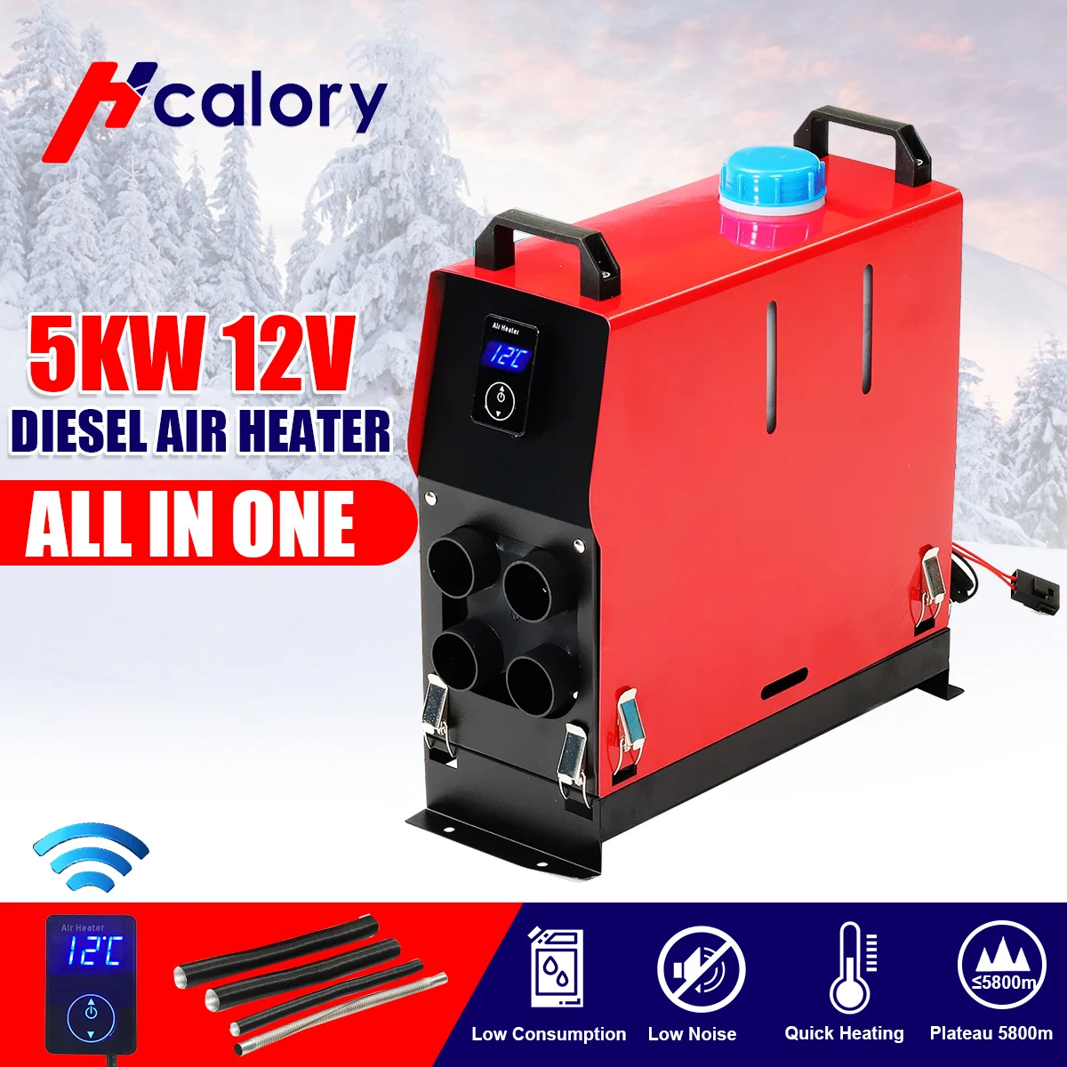 

5000W/3000W 12V Air Parking Heater Multifunction All in 1/4 Hole Machine with Touchs Switch Tank Pipe for Camping Home SUV Truck