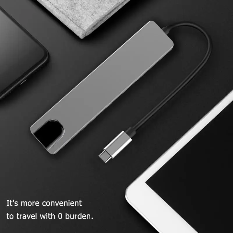 Алюминиевый сплав 6 в 1 type-C USB 3,1 хаб-конвертер портативный USB-C 4K HDMI 2 USB 3,0 PD RJ45 сетевой адаптер док-станция для портативных ПК