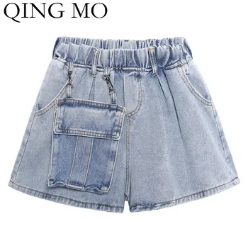 

QING MO Black White Blue Women Denim Pants 2020 Women Summer Wide Leg Pants Female High Waist Slim Pants ZQY3937