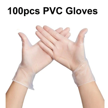 

100pcs Transparent Disposable Gloves PVC Not Latex Kitchen Medical Work Garden Gloves Universal For Left and Right Hand