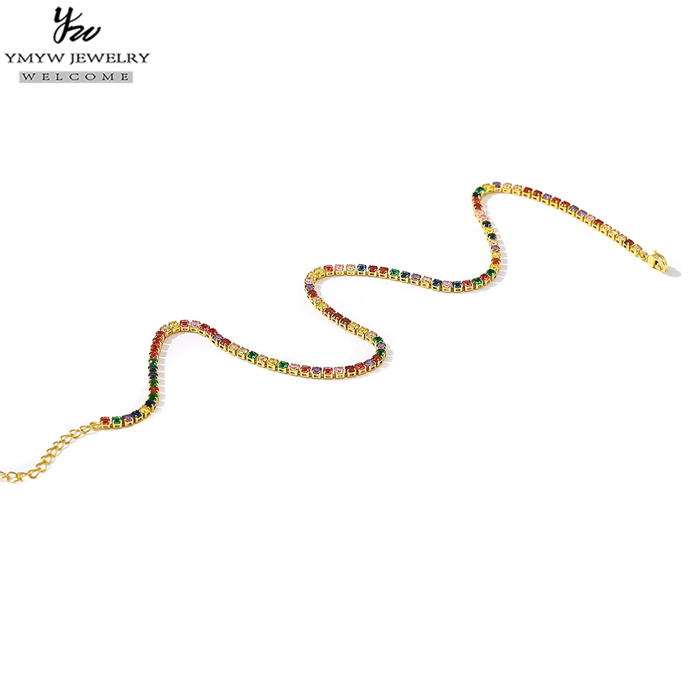 YMYW Colorful Cubic Zirconia Choker Necklace Gold Charm Rainbow Fashion Trendy Luxury Bohemia Necklace Jewelry for Woman Gift