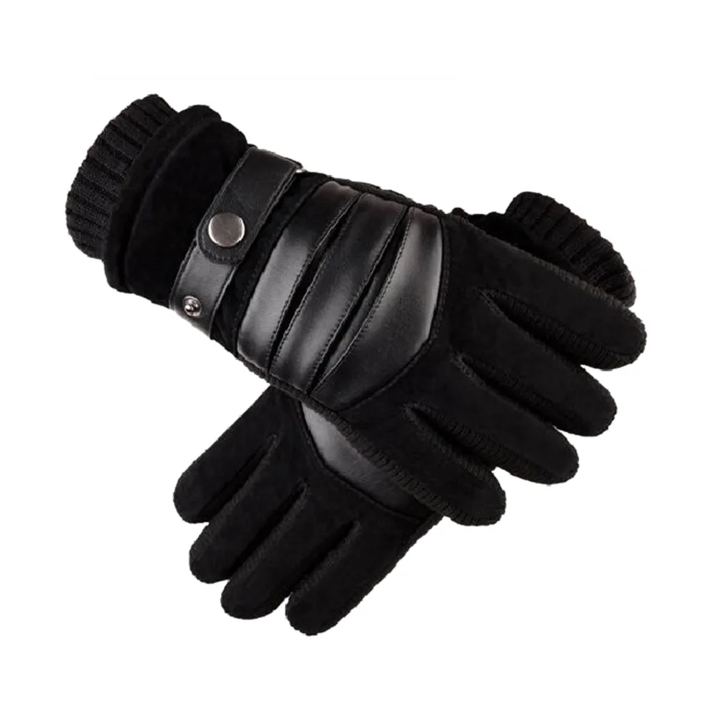 Мужские ветрозащитные непромокаемые перчатки для велосипеда из свиной кожи, Нескользящие бархатные утолщенные перчатки для велоспорта, мужские перчатки для экрана - Цвет: Black 1