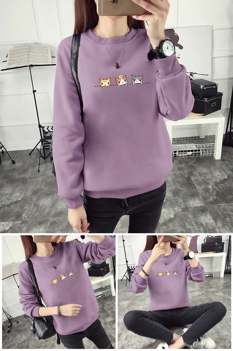 Модные худи и свитшоты для женщин, новинка, свободная толстовка с принтом Kawaii, плюс бархат, для женщин, s, для женщин, плюс размер, 5XL
