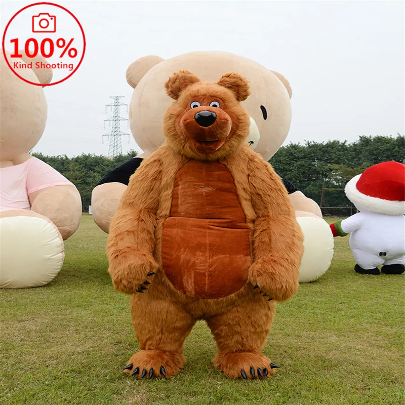 SAYGO Inflatable Cute Furry Plush Brown Bear Mascot Costume Fursuit Halloween Promotion Halloween Cosplay Party Dress Adult