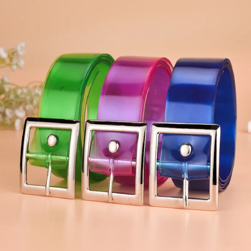 New Style Child Transparent Plastic Belt Silver Square Metal Buckle Waistband Designer Black Girls Jeans Short Waist Belts 2020