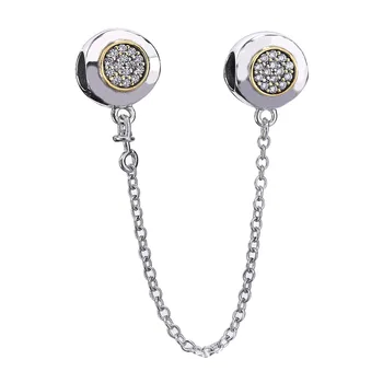 

Free Shipping Real 925 Sterling Silver Two-tone Signature With Crystal Safety Chain Fit Pandora Bracelet Diy Jewelry
