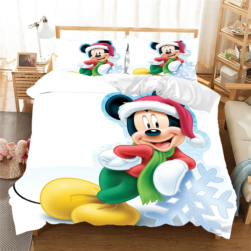 Mickey Minnie Christmas Santa Claus Bedding Set Duvet Cover Children Bed Set Queen King Siz Gift Comforter Bedding Sets