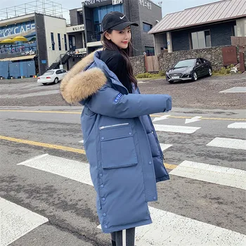 

Women Parkas Medium Long Large Size Cotton Jacket 2019 Winter Thick Warm With Fur Collar Hooded Down Cotton Jacket Female XIN039