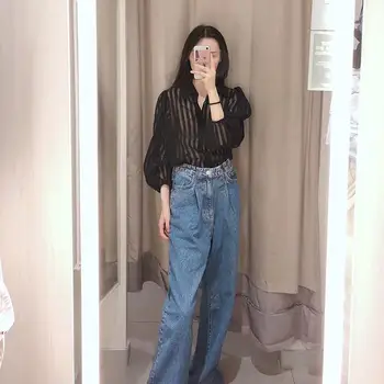 

Women Loose High Waist Blue Jeans Wide Leg Long Pants Casual Trousers Solid Baggy Straight Jeans New Arrival 2020 Sale Items