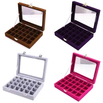 

4 Color 24 Grids Jewelry Tray Velvet Case Ring Earring Necklace Trinket Organizer Box